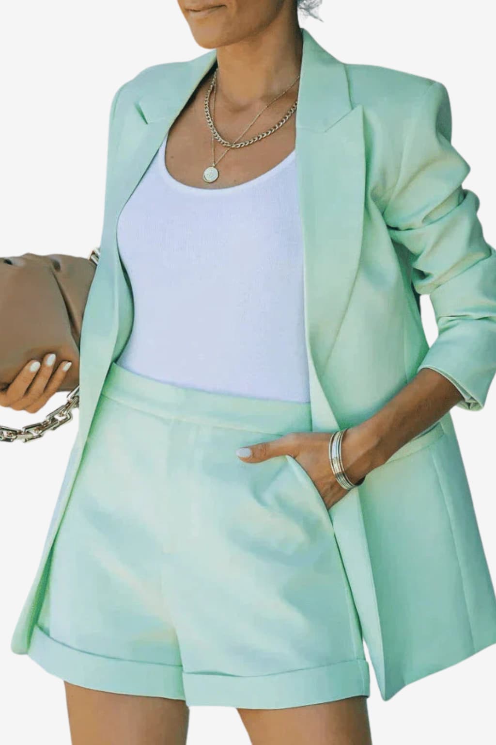 Women’s Blazer and High-Waisted Shorts Two-Piece Set