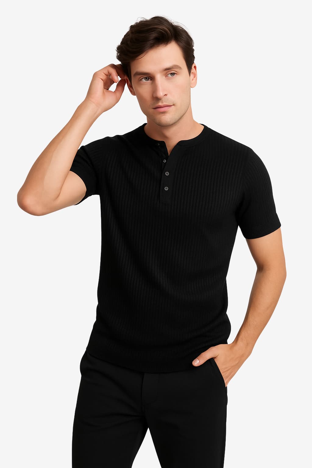 Men’s Slim Fit Henley T-Shirt Short Sleeve Ribbed Top