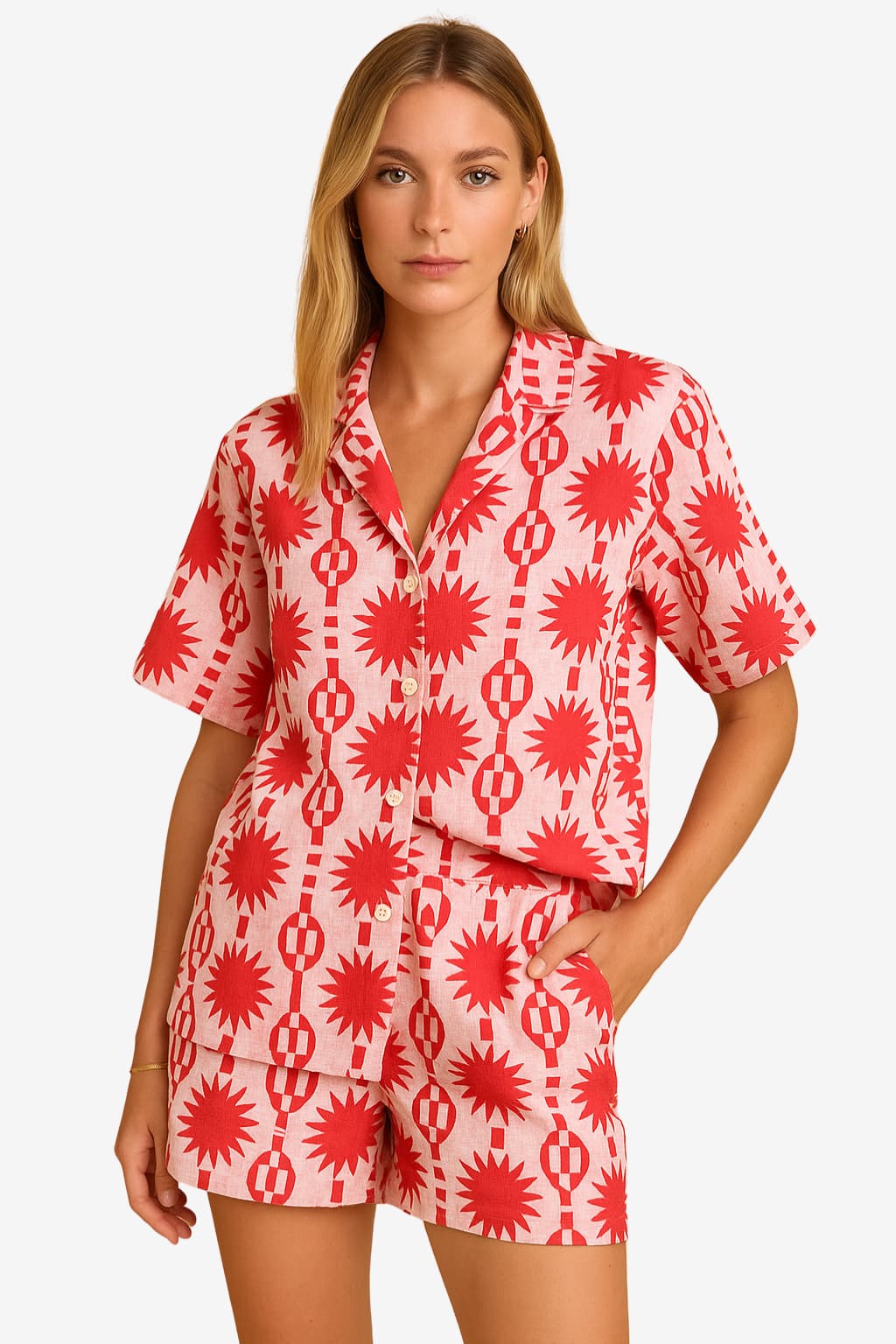 Women’s Cotton Shirt and Shorts Co-ord Set Relaxed Fit