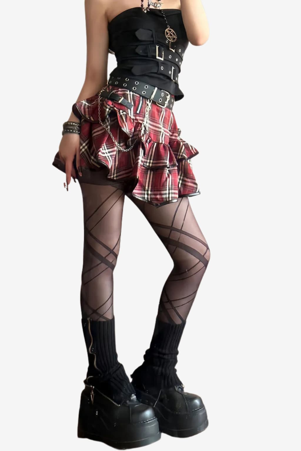 Women’s Plaid Ruffle Mini Skirt Gothic High Waist