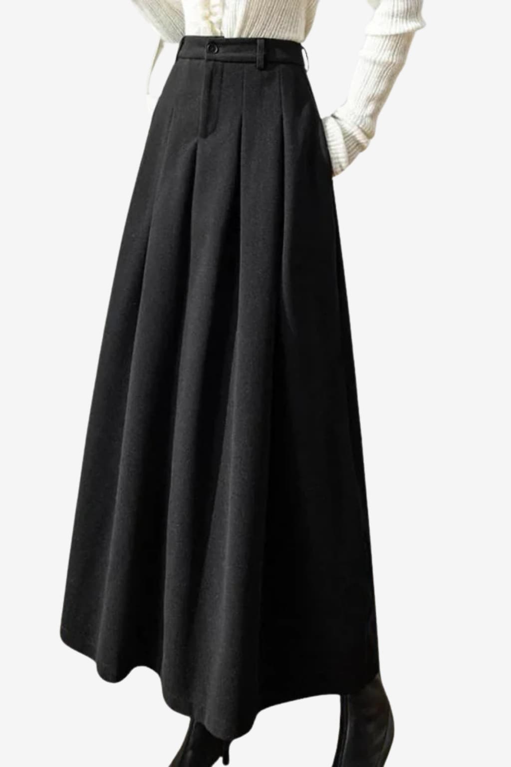 Women’s Wool Pleated Maxi Skirt High Waist Brown