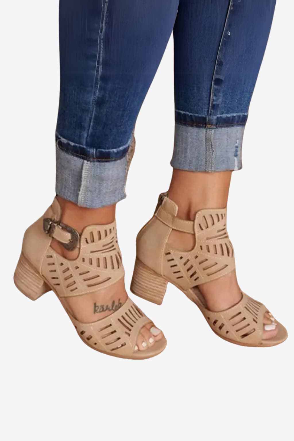 Women’s Open Toe Block Heel Sandals with Cutouts