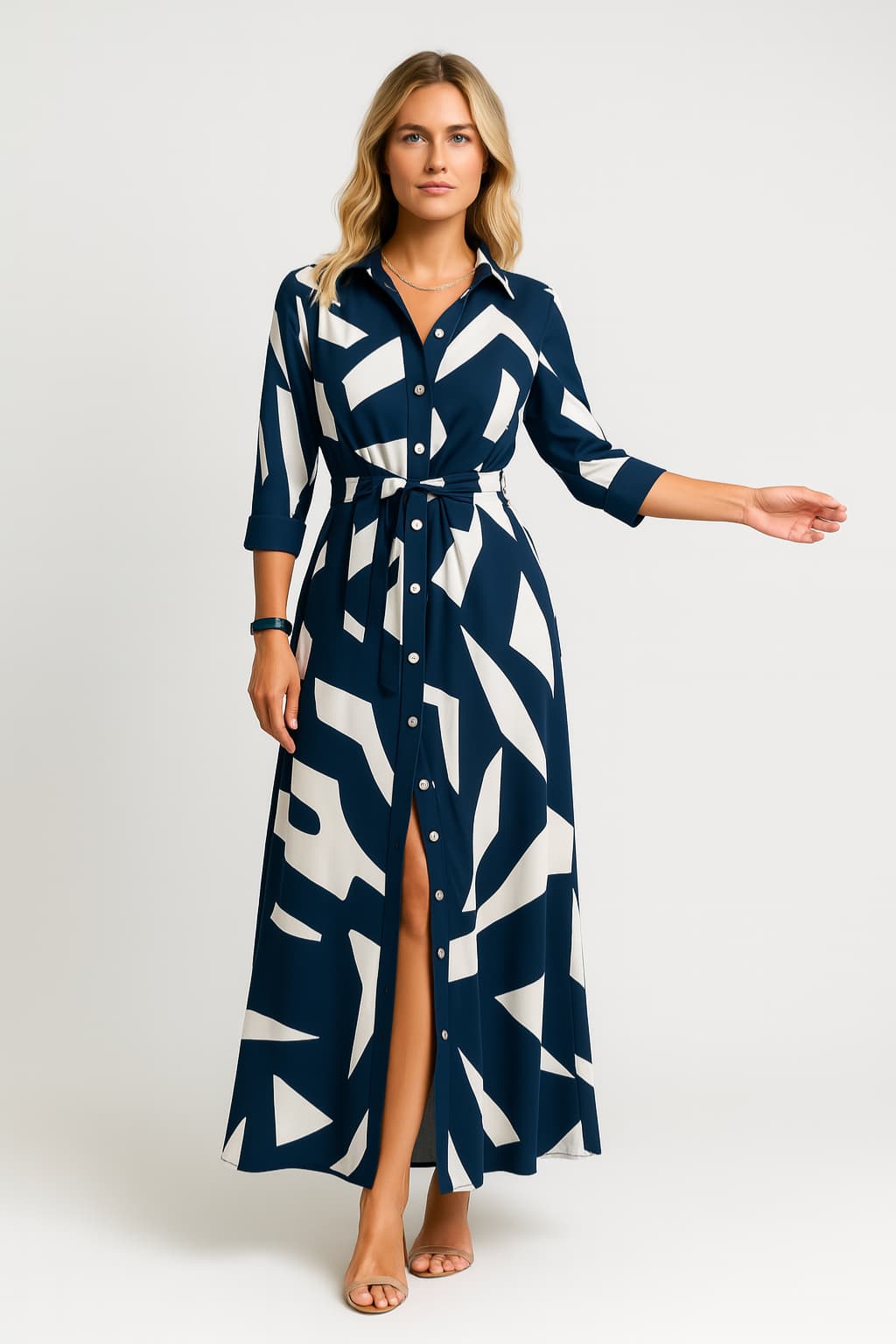 Women's Maxi Shirt Dress Short Sleeve Cotton Blend