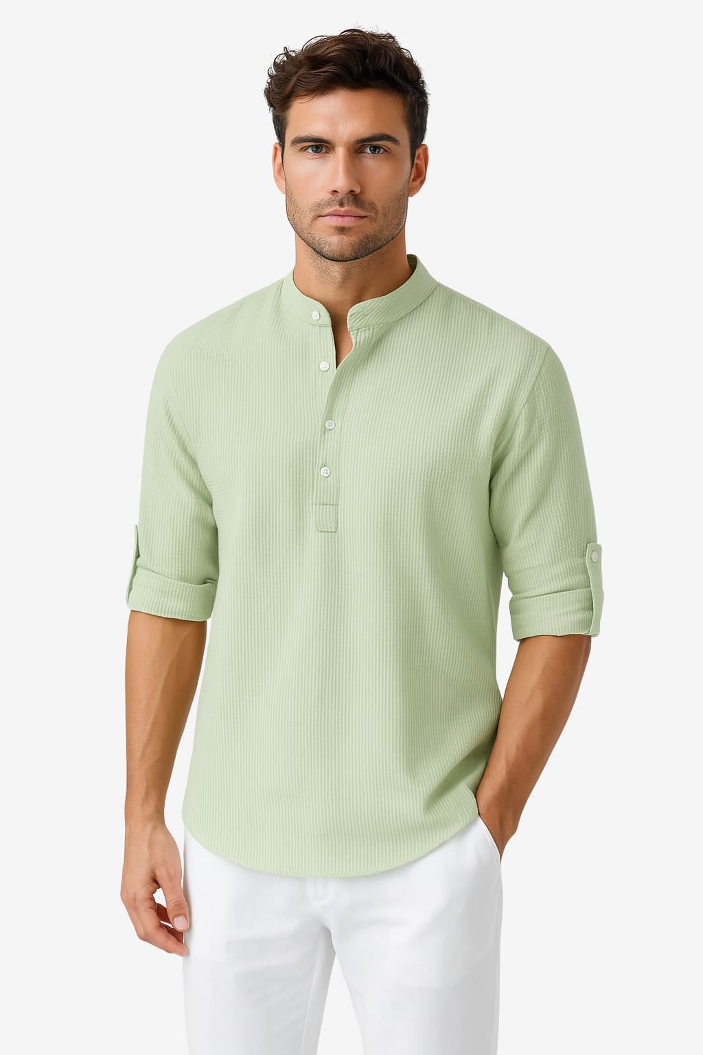 Men’s White Long Sleeve Linen Shirt Casual Fit