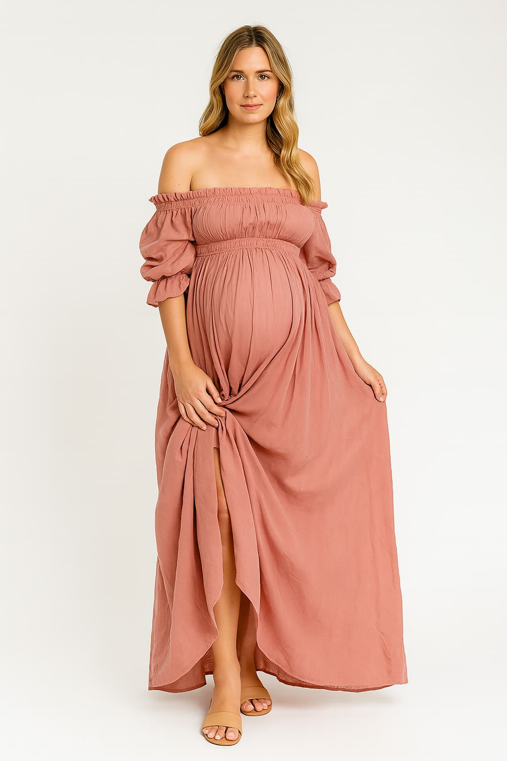 Women's Off-Shoulder Maternity Maxi Dress Soft Fit Flowy Skirt