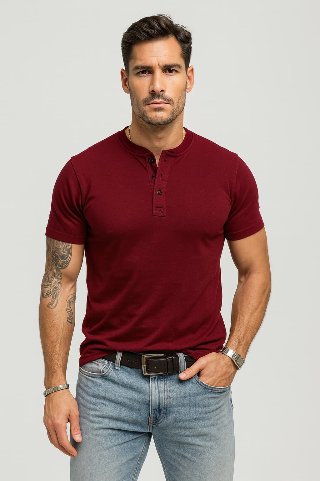 Men’s Short Sleeve Henley T-Shirt for Summer Casual