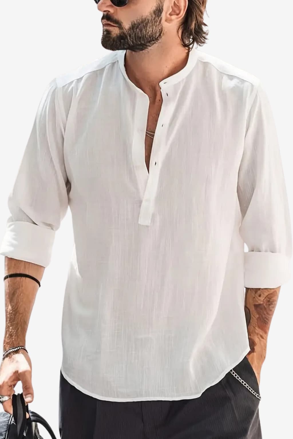 Men’s Long Sleeve Linen Shirt Casual Relaxed Fit White