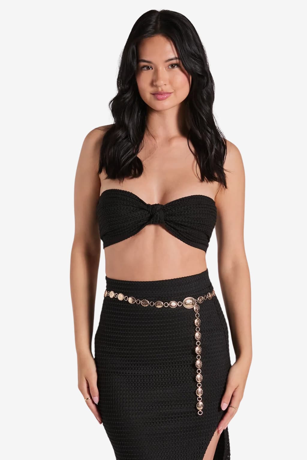 Women’s Black Crochet Co-ord Set with Chain Belt