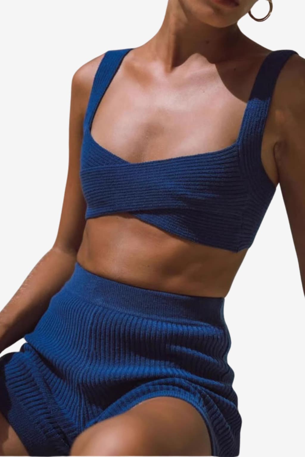 Women’s Knit Bikini Set with Wrap Top and High Waist Shorts