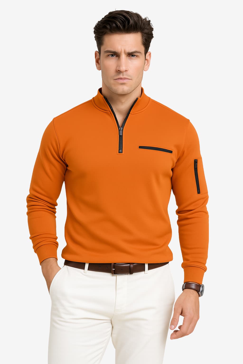Men’s Zip Up Sweater with Chest Pocket Long Sleeve
