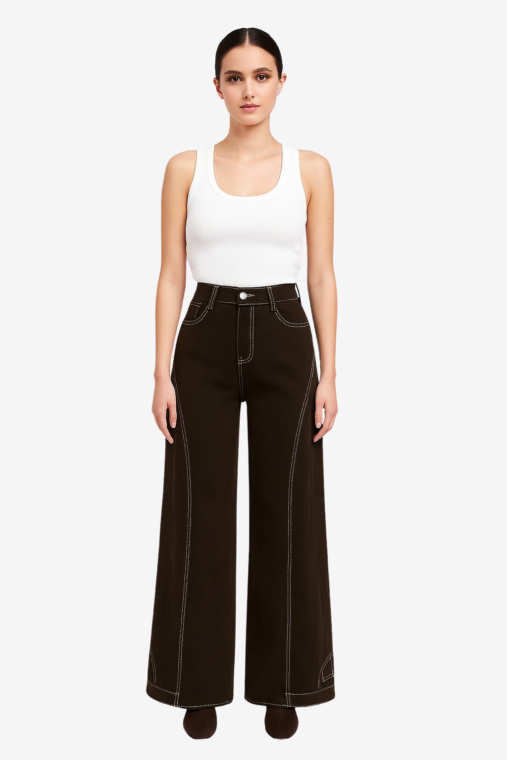 Women's Brown High-Waist Wide-Leg Denim Jeans