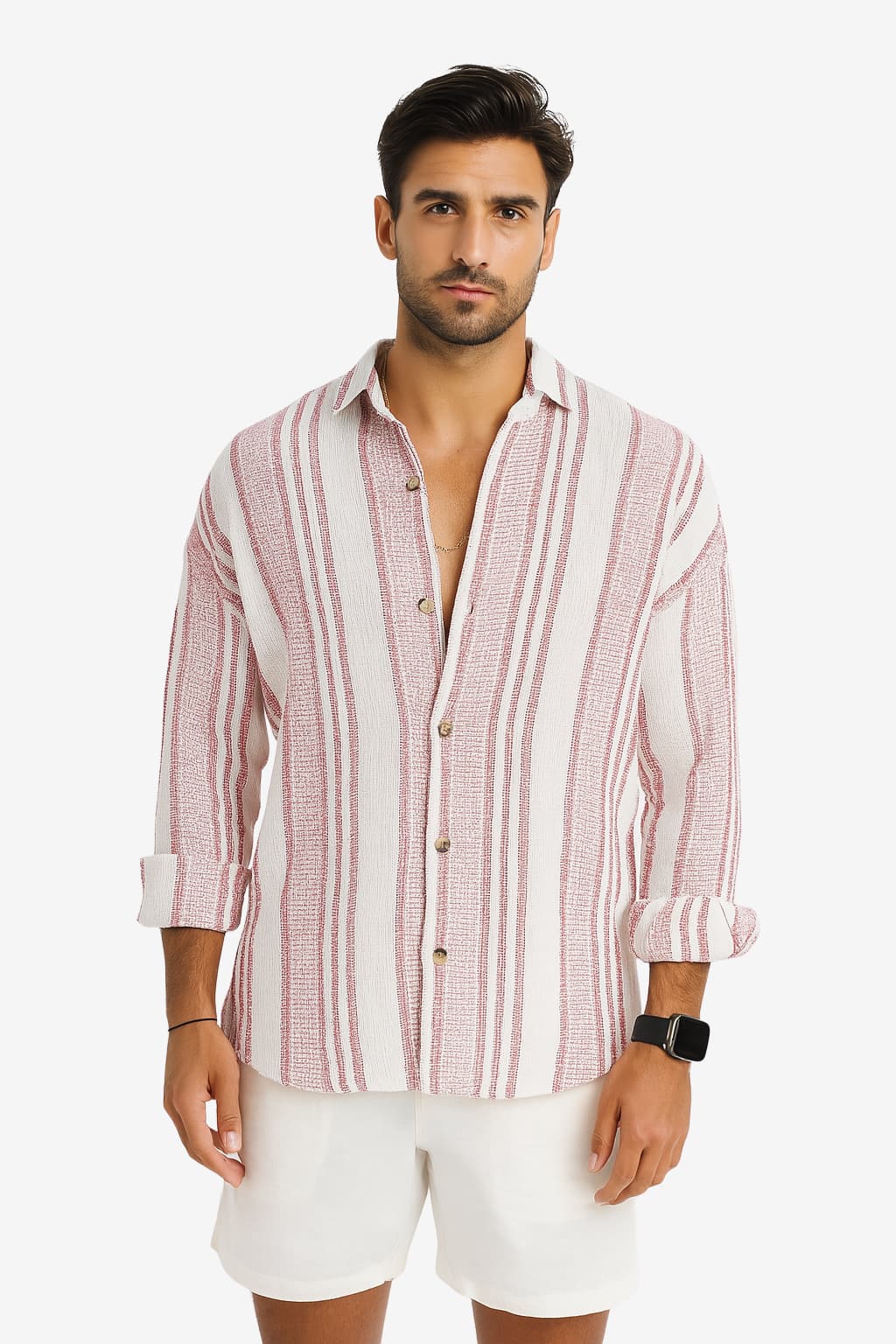Men’s Striped Long Sleeve Linen Blend Casual Shirt