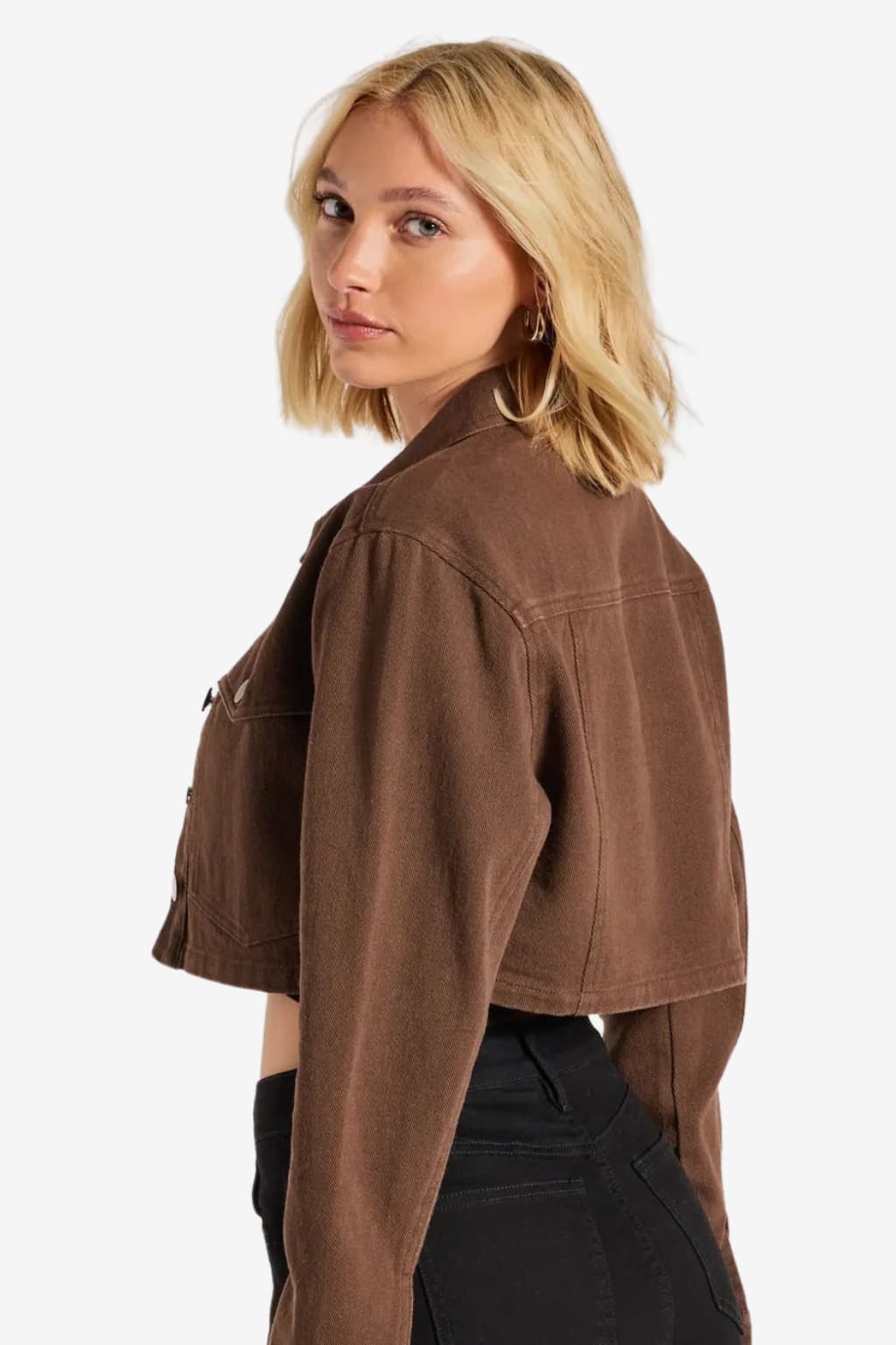 Women’s Cropped Denim Jacket with Long Sleeves