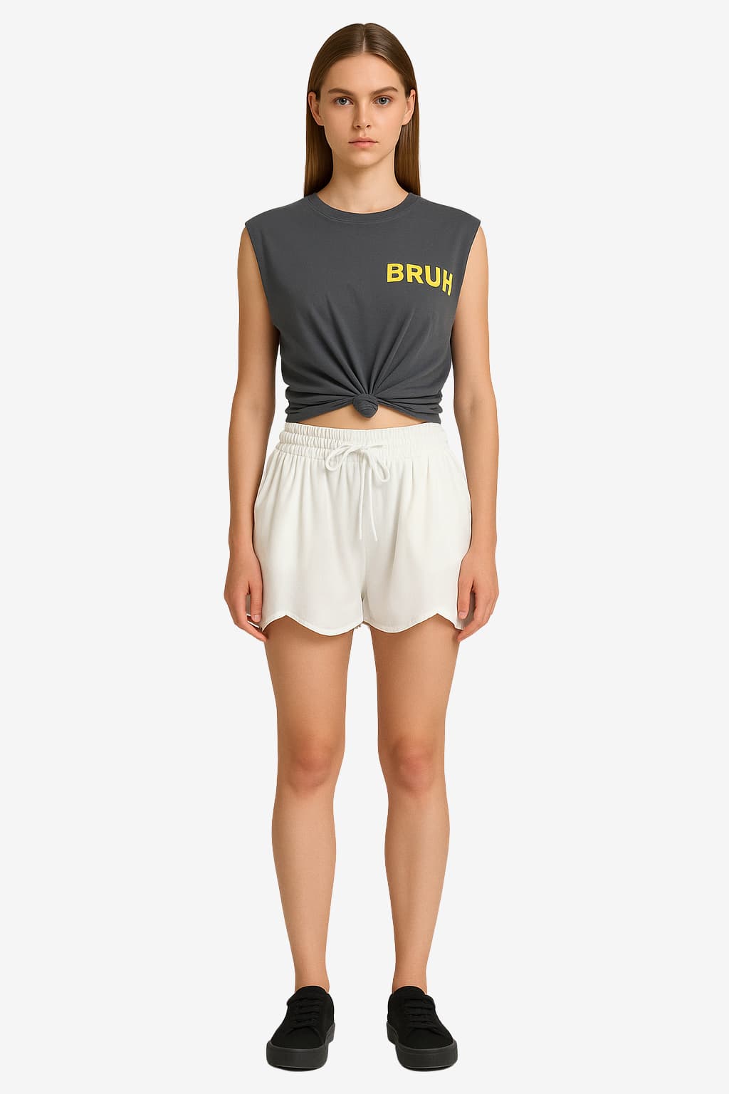 Women's Sleeveless Cropped T-Shirt with Bruh Print