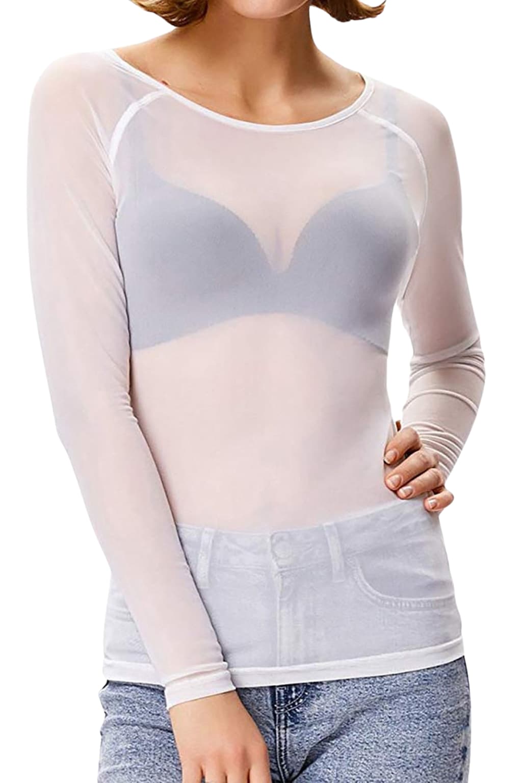 Women's Sheer Mesh Long Sleeve Top
