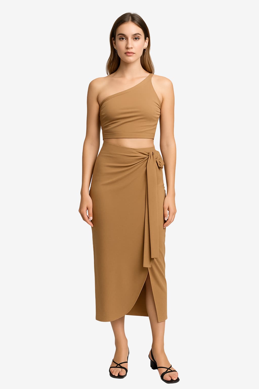 Women's Ruched Crop Top &amp; High-Slit Maxi Skirt Set