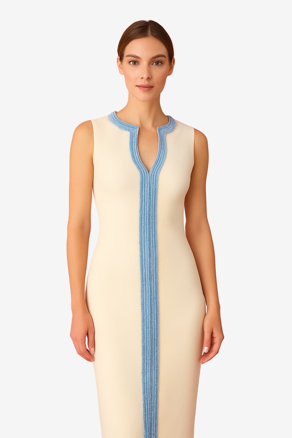 Women's Sleeveless Maxi Dress White Slim Fit V-Neck