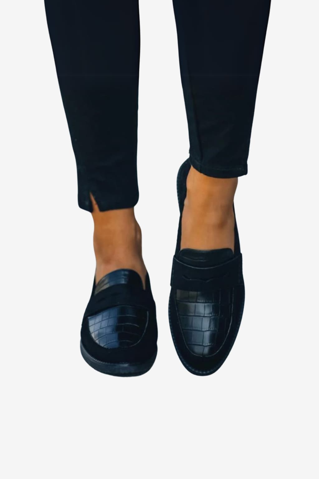 Women's Leather Loafer Mules, Crocodile-Textured, Slip - On