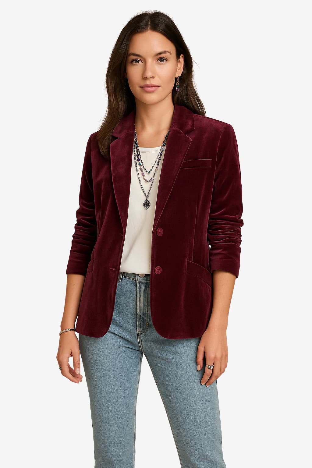 Women's Velvet Slim - Fit Blazer with Notched Lapel