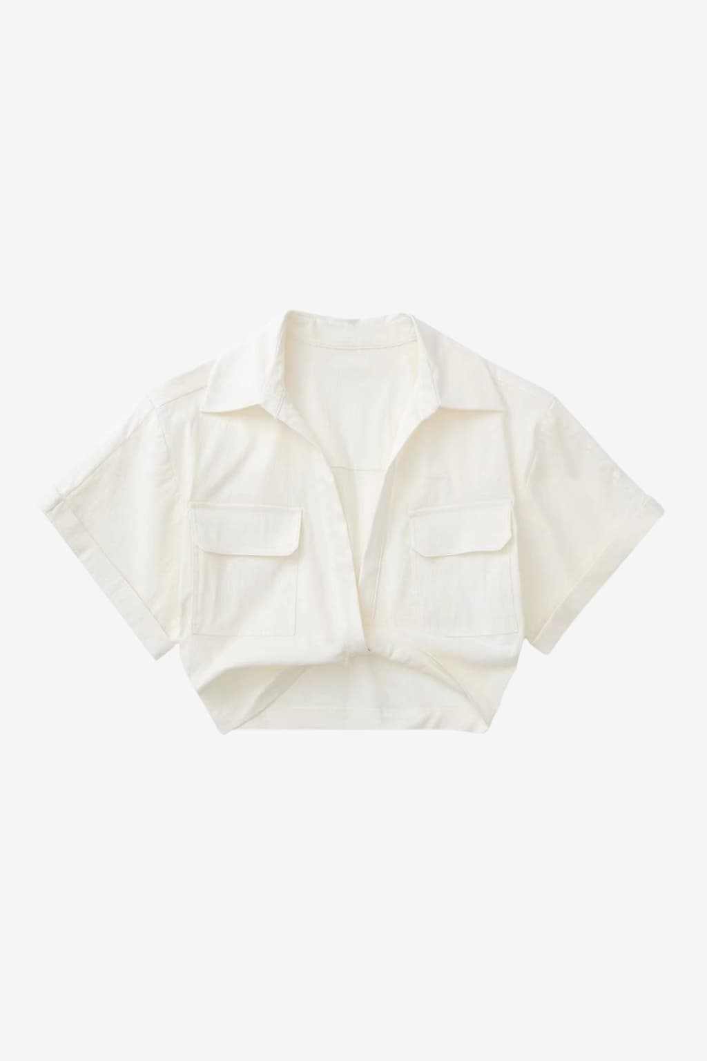 Women’s Cropped Linen Shirt with Cross Front Detail