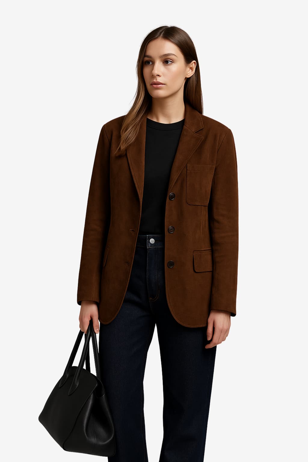 Women’s Brown Suede Blazer - Lapel Collar Smart Casual Jacket