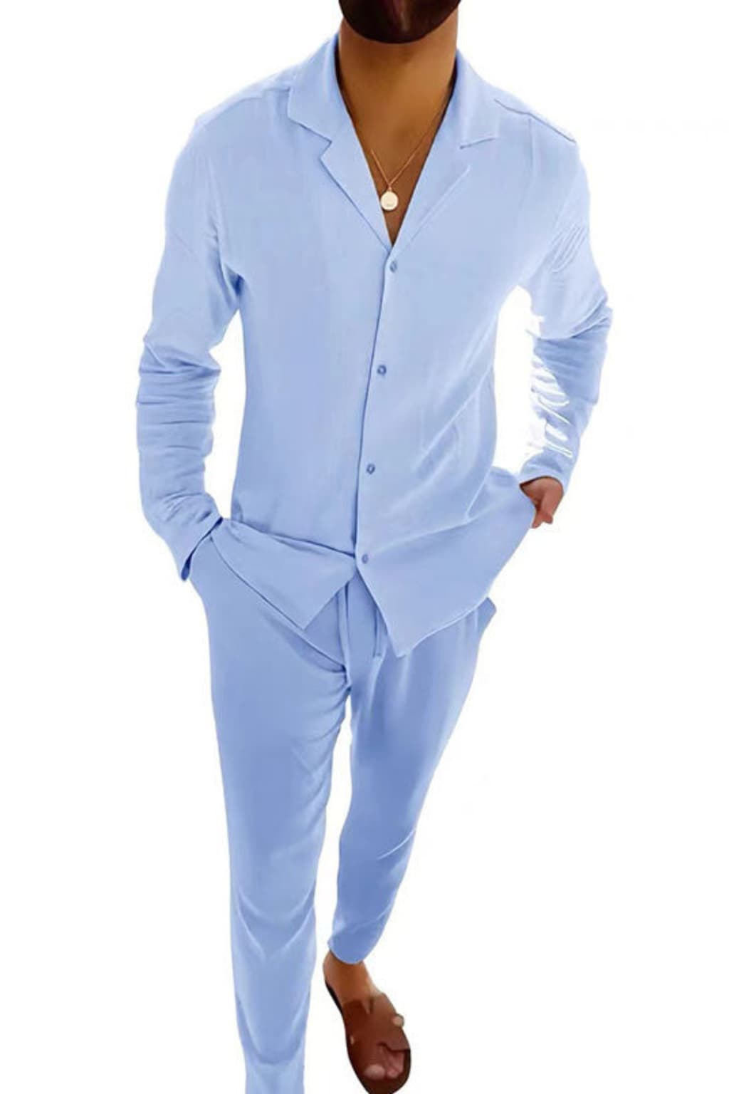 Men's Linen Blend Shirt &amp; Trouser Set Relaxed Fit