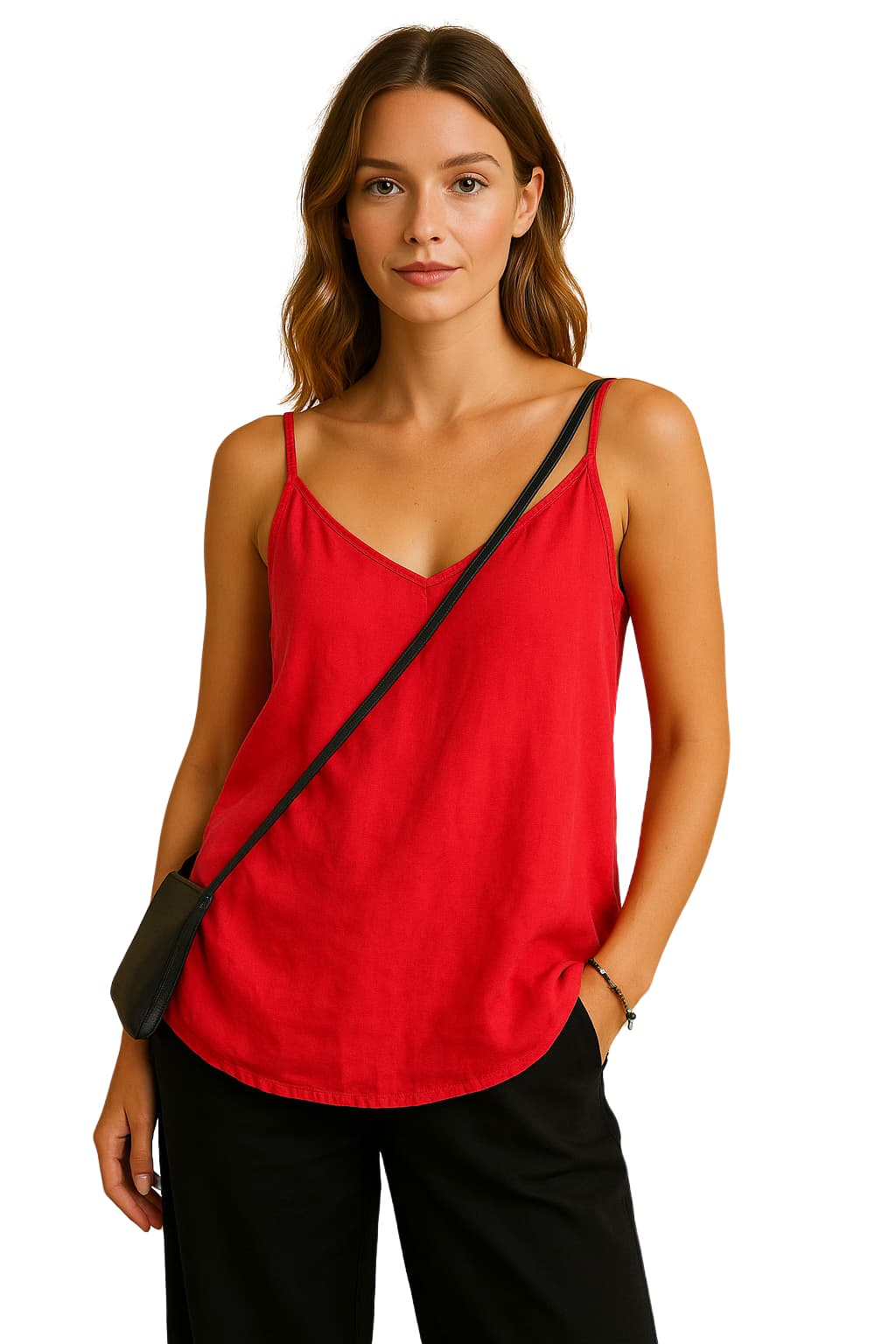 Women's Lightweight Linen Cami Top with Spaghetti Straps