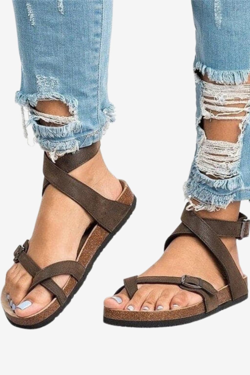 Women’s Gold Strap Sandals with Ankle Buckle Flat Sole