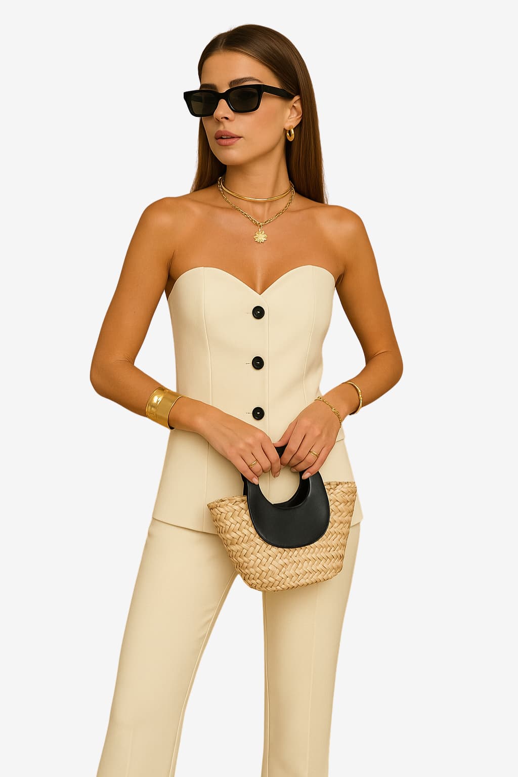 Women’s Strapless Corset - Top &amp; Flared Trousers Set