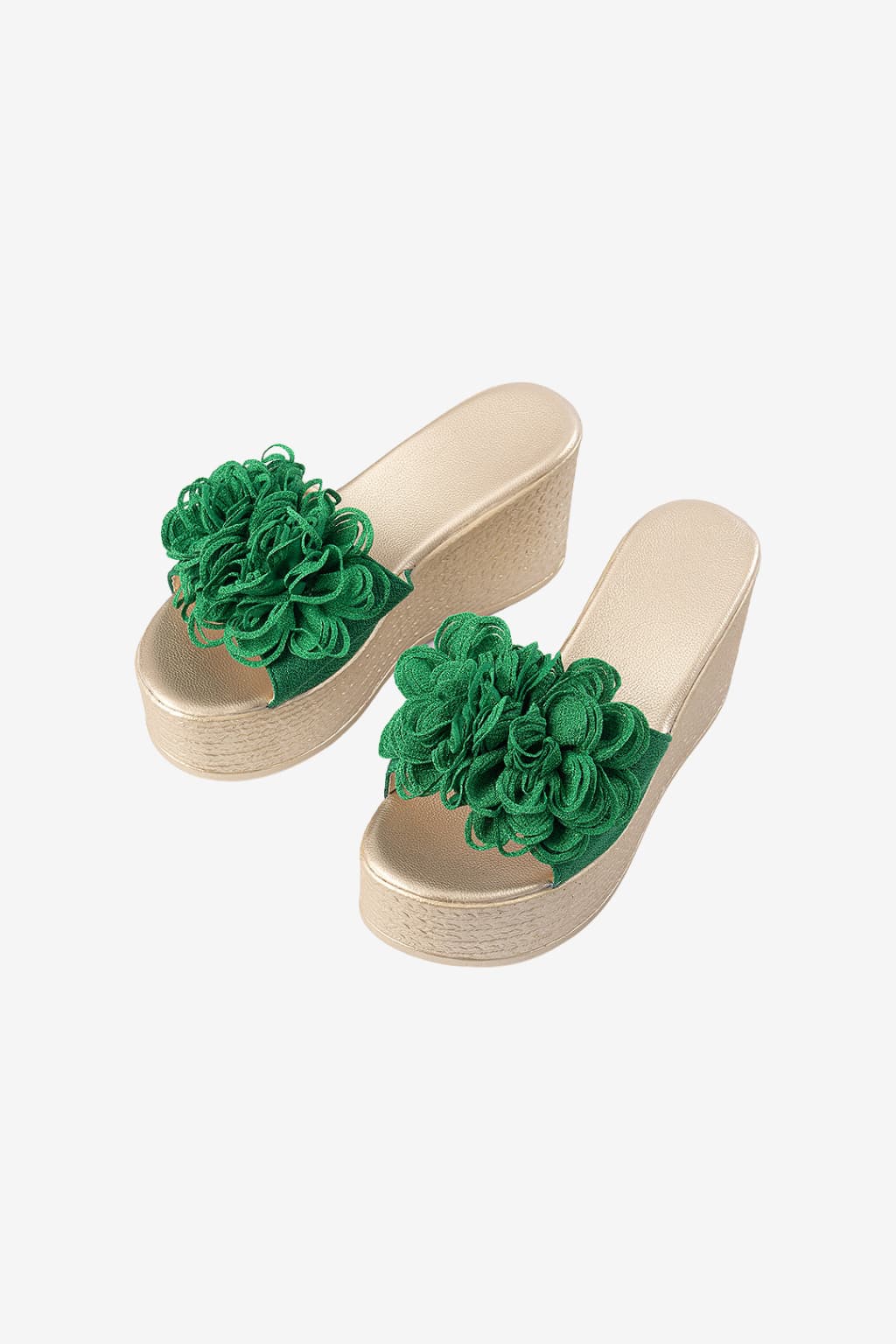 Women's Green Floral Wedge Platform Open-Toe Sandals