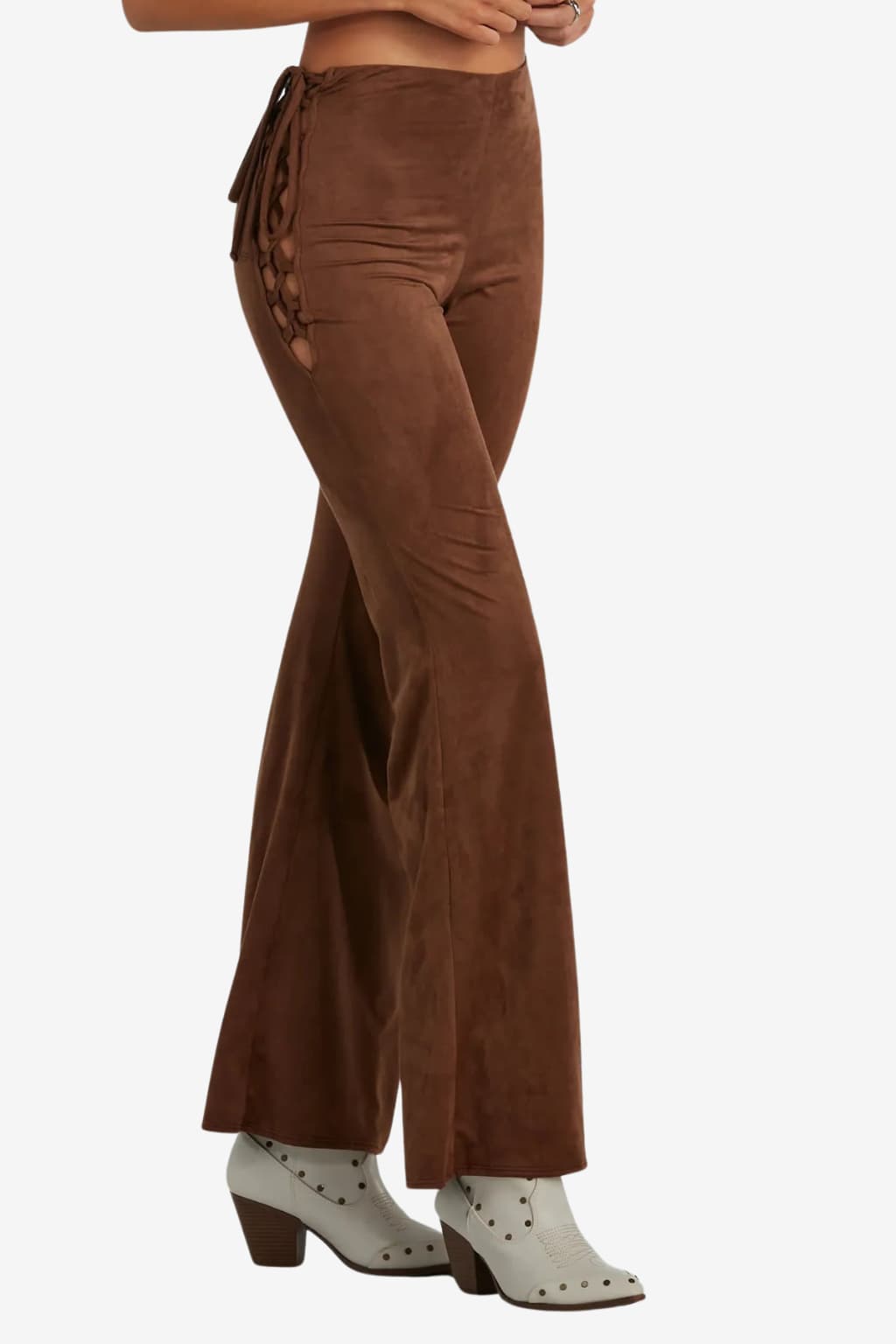 Women’s Flared Faux Suede Trousers High Waist Fit