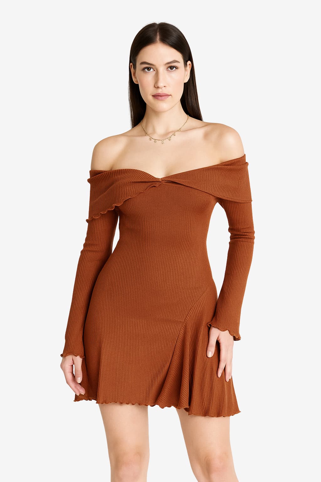 Women's Off-Shoulder Mini Dress with Flared Sleeves
