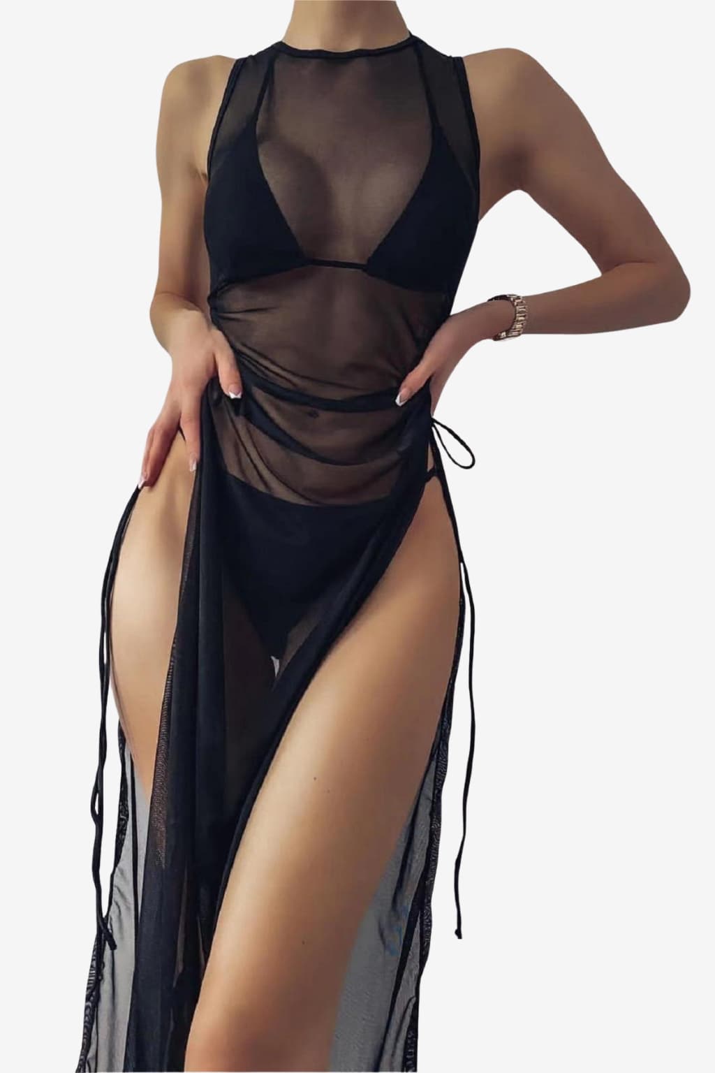 Women’s Long Sheer Swimsuit Cover Up with Bikini Set