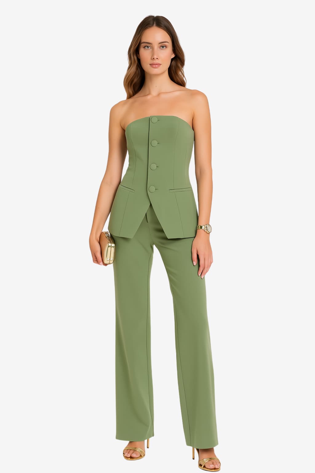Women’s Strapless Top and Wide Leg Trousers Set