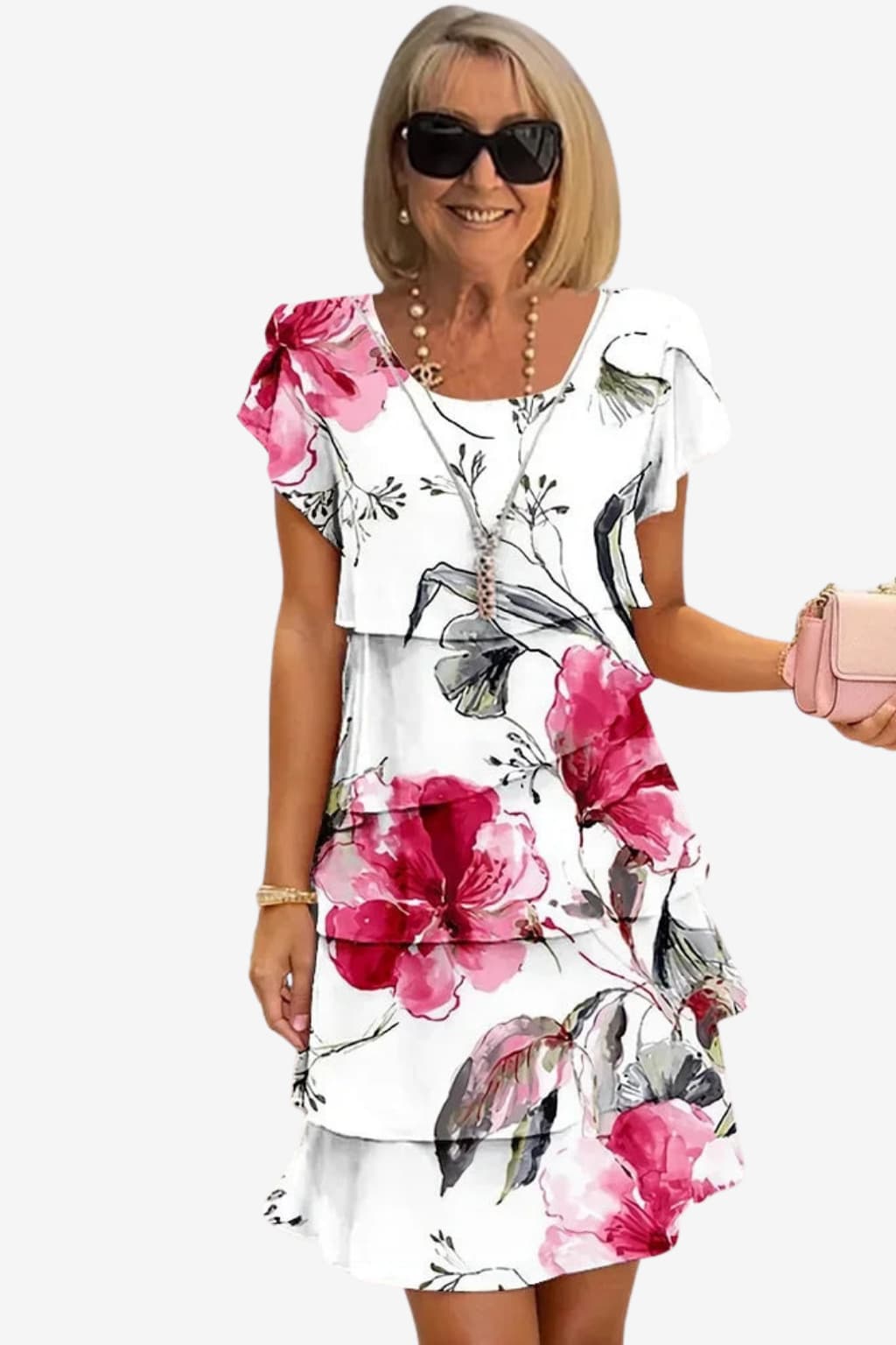 Women’s Floral Knee-Length Dress Short Flutter Sleeve