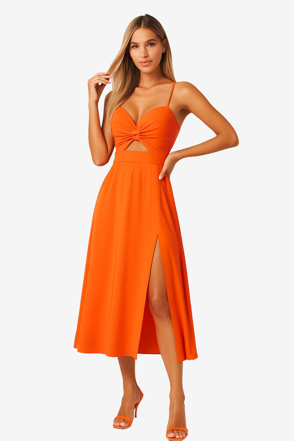 Women’s Backless Twist Midi Dress with Spaghetti Straps