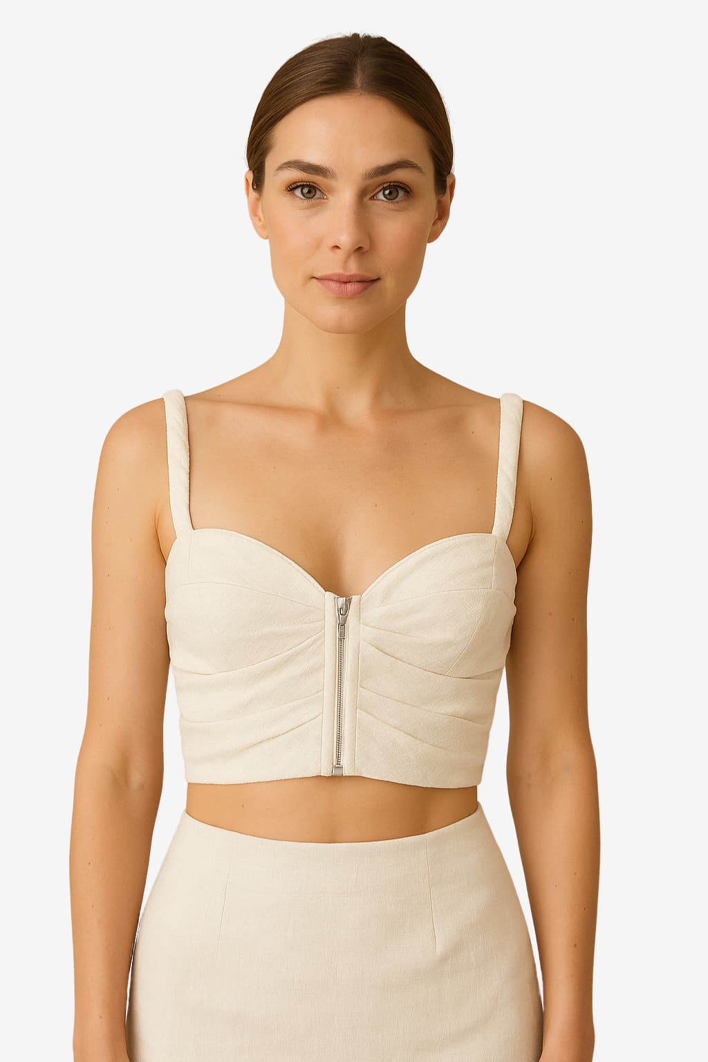 Women's Linen Crop Top Sleeveless Fitted Sweetheart Neck