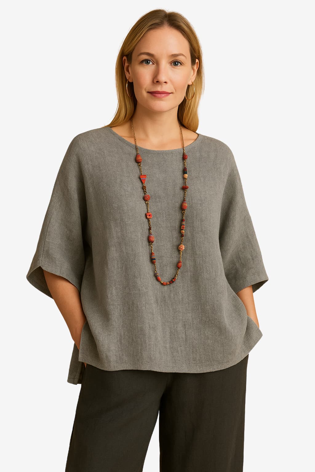 Women's 3/4 Sleeve Loose Casual Blouse with Pockets