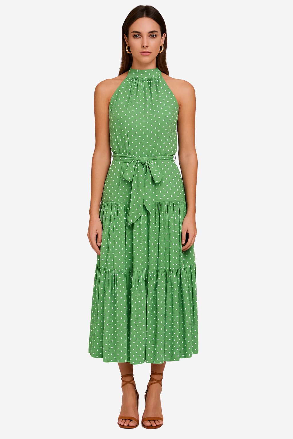 Women’s Polka Dot Halter Midi Dress Sleeveless Fit