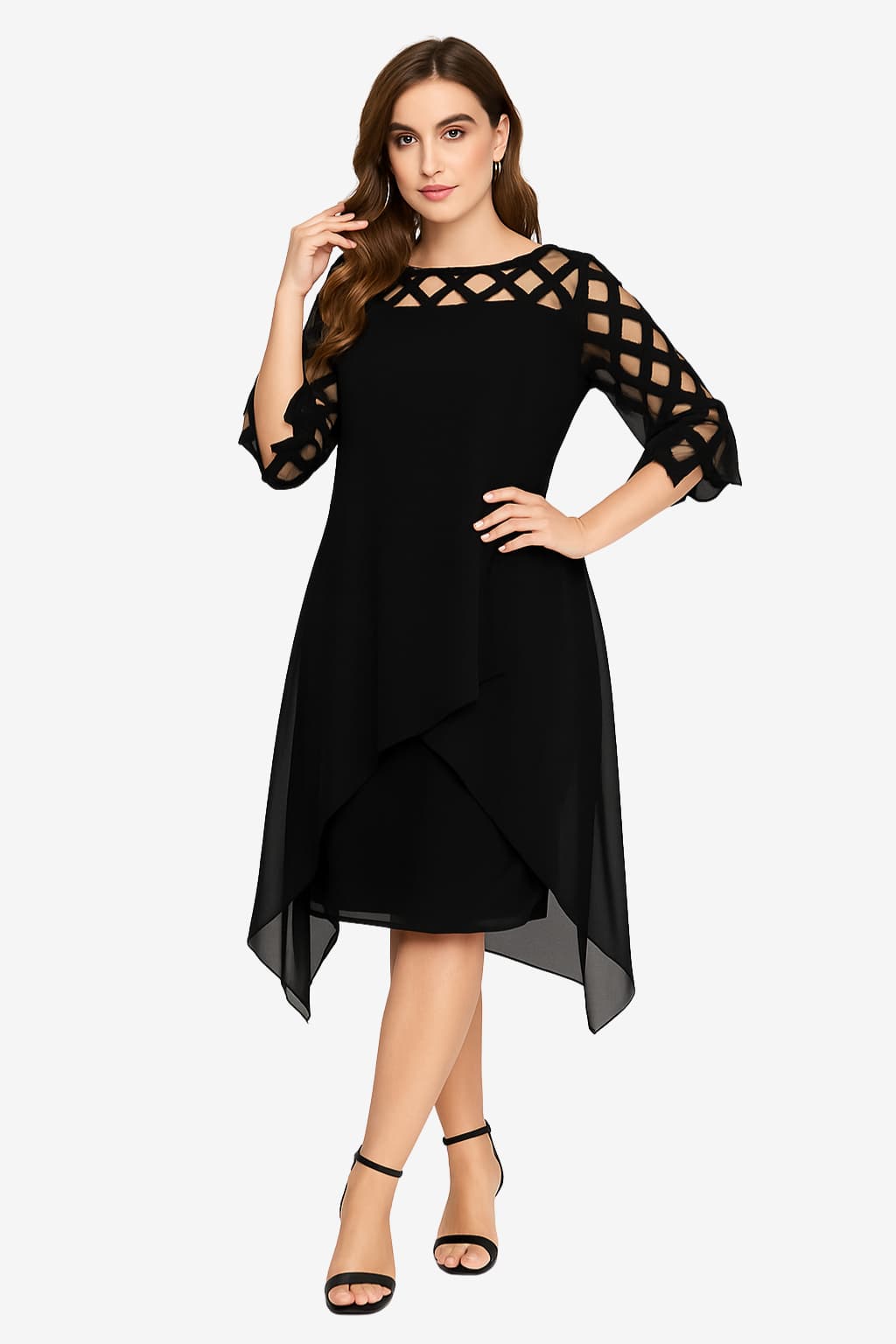 Women’s V-Neck Midi Dress Short Sleeve Flowy Fit
