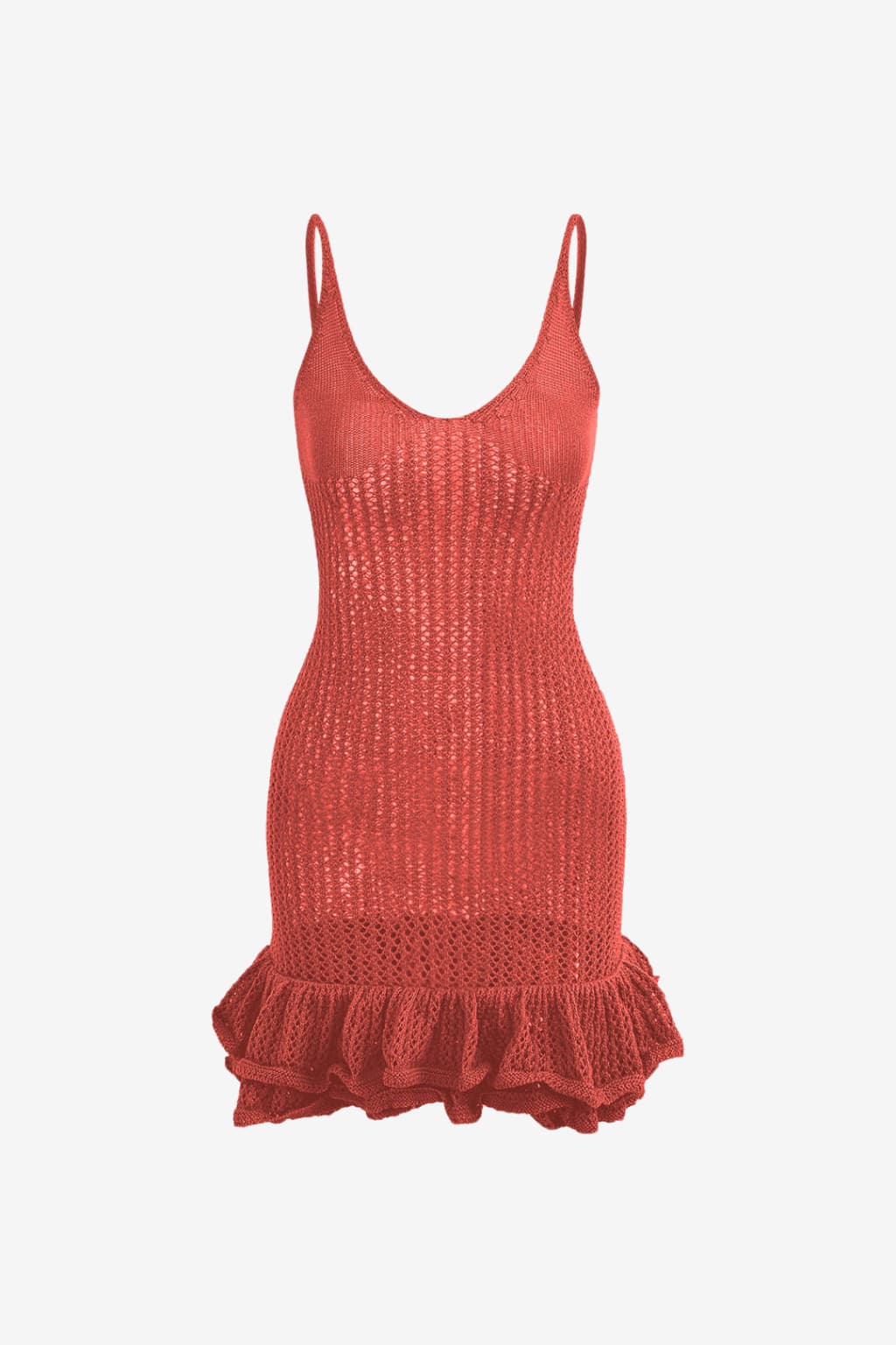 Women's Crochet Mini Dress V-Neck Ruffle Hem Slim Fit