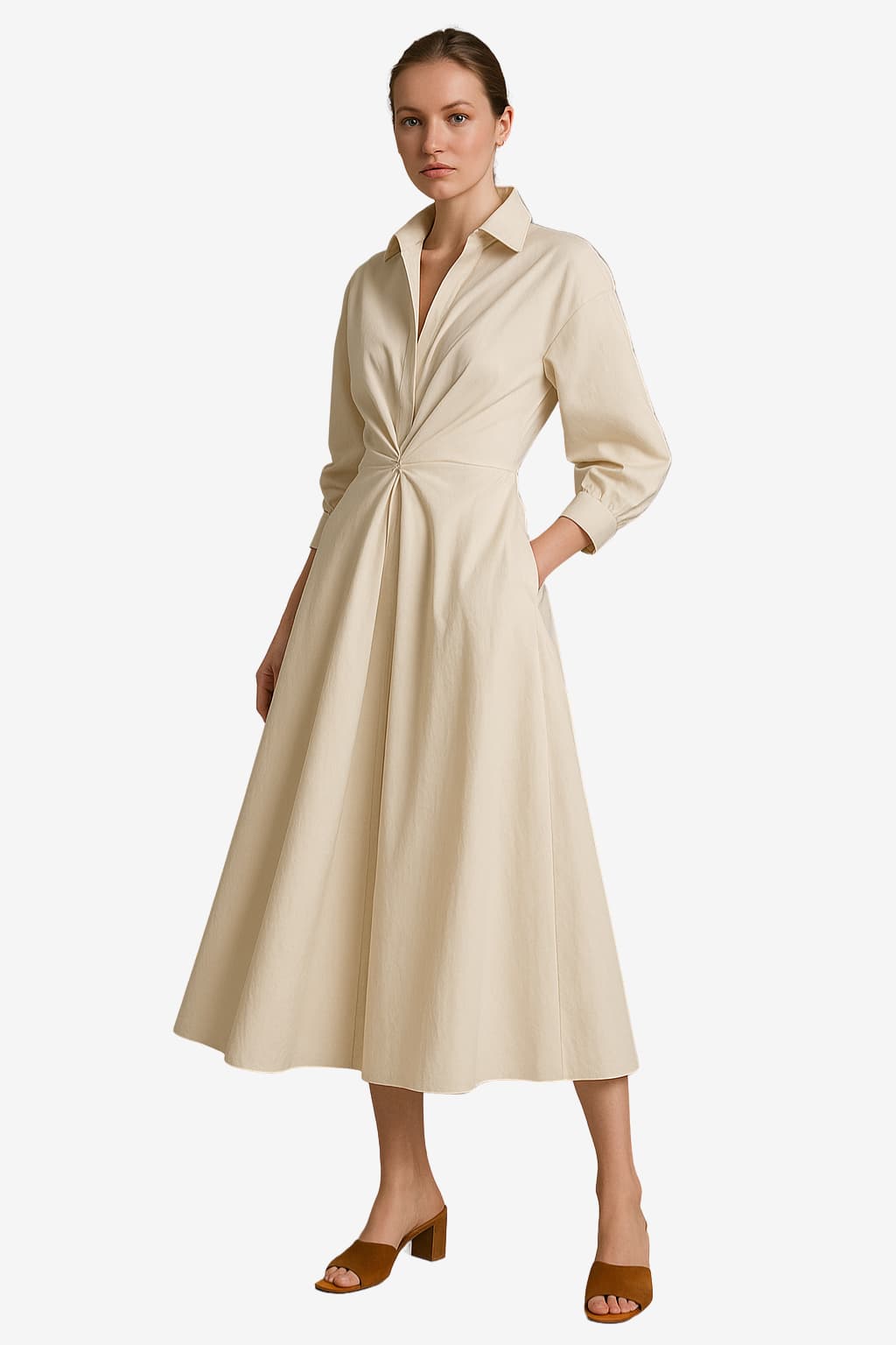 Women’s Long Sleeve Shirt Dress Maxi A-Line Buttoned