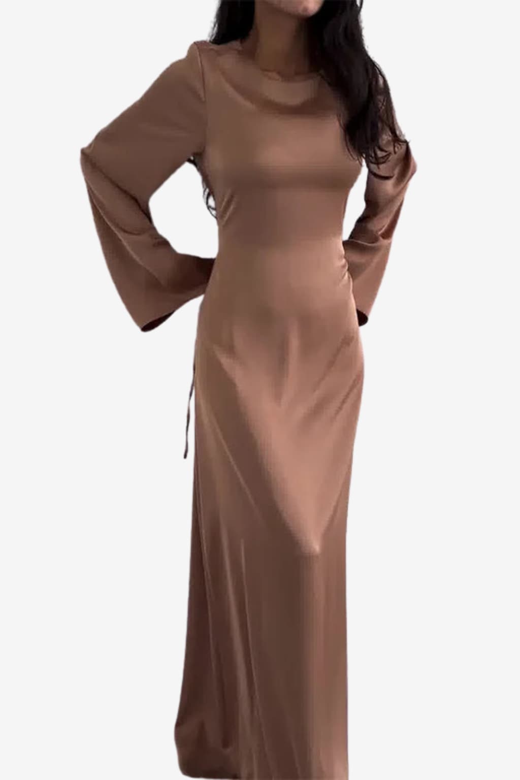 Women's Satin Evening Dress with Flared Sleeves, Maxi Length
