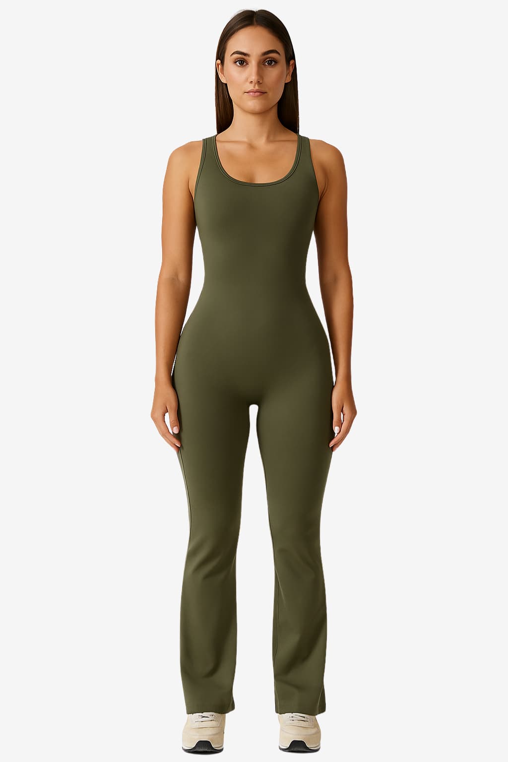 Women’s Sleeveless Flared Jumpsuit Stretch Fit V-Back