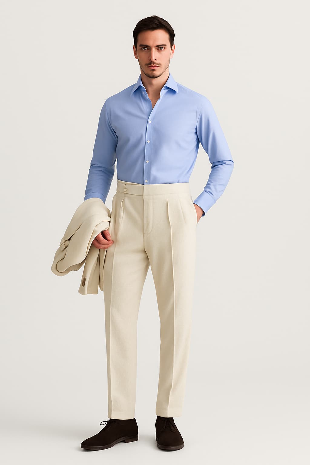 Men's High-Waisted Pleated Wool Trousers