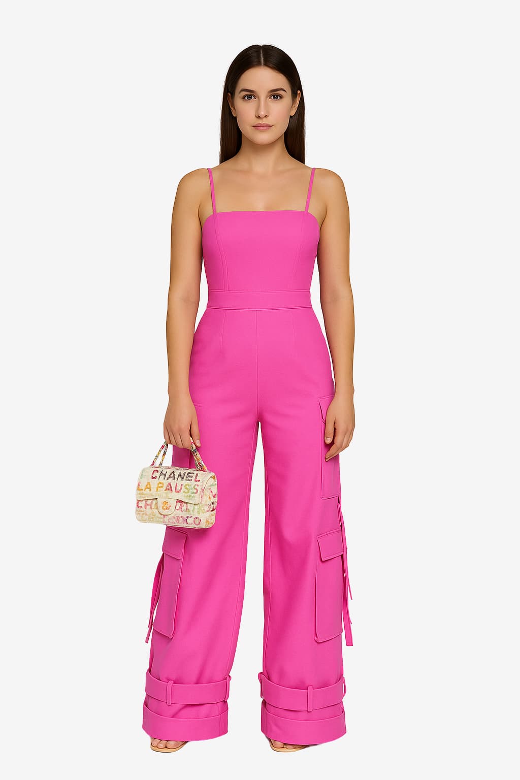Women's Wide-Leg Cargo Jumpsuit with Spaghetti Straps