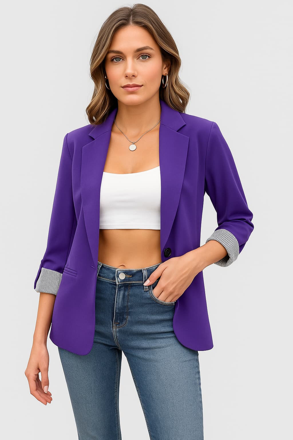 Women’s Blazer with Lapel and Rolled Cuff Sleeves