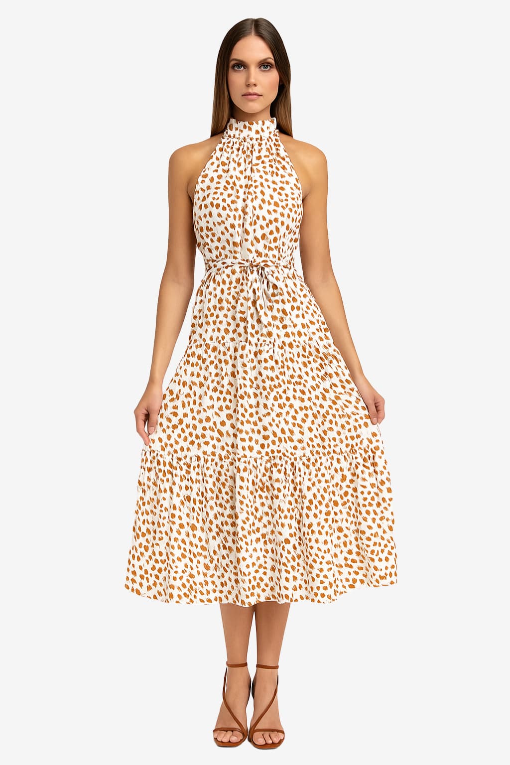 Women’s Polka Dot Halter Midi Dress Sleeveless Fit