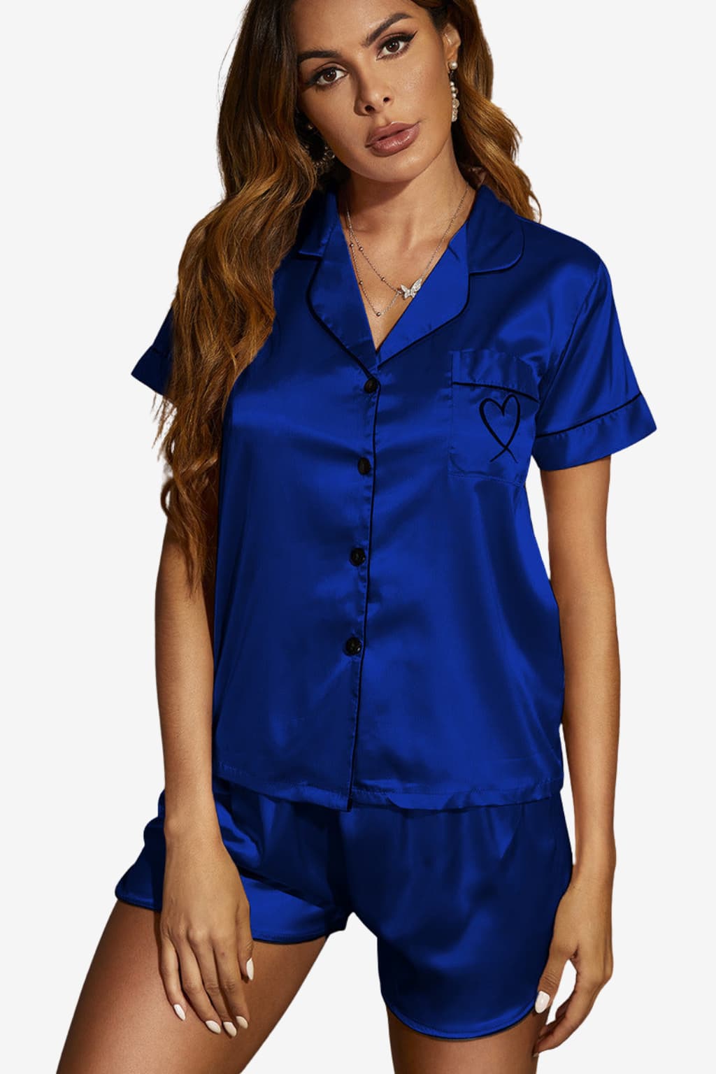 Women’s Satin Pyjama Set Short Sleeve Top and Shorts