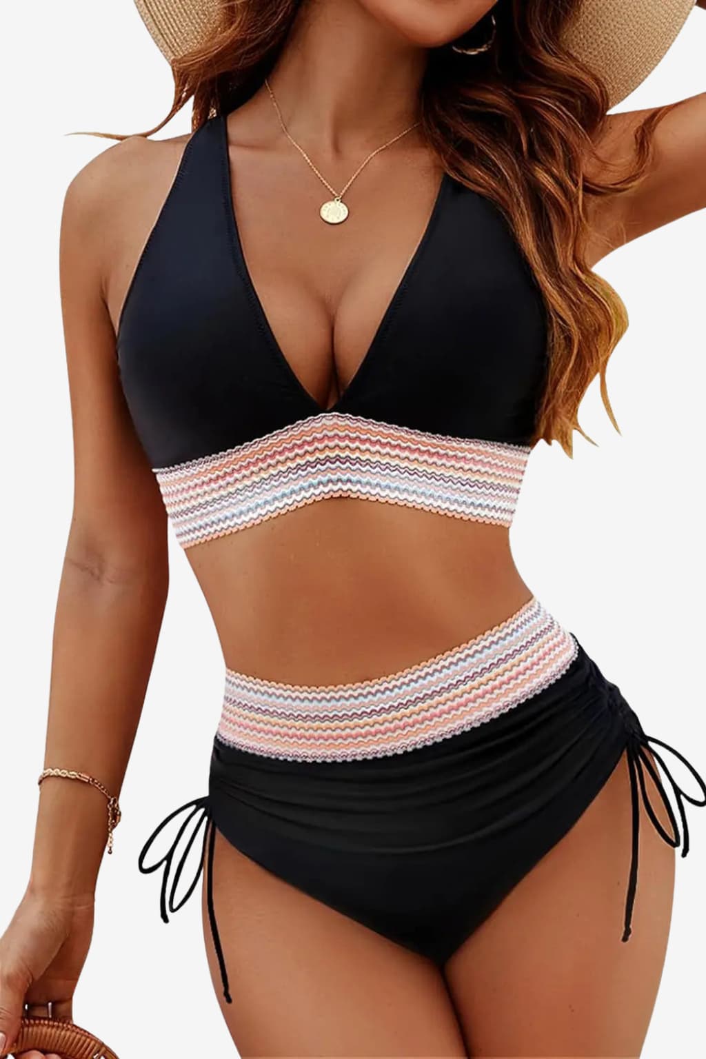 Women's High Waist Bikini Adjustable Straps Moulded Cups